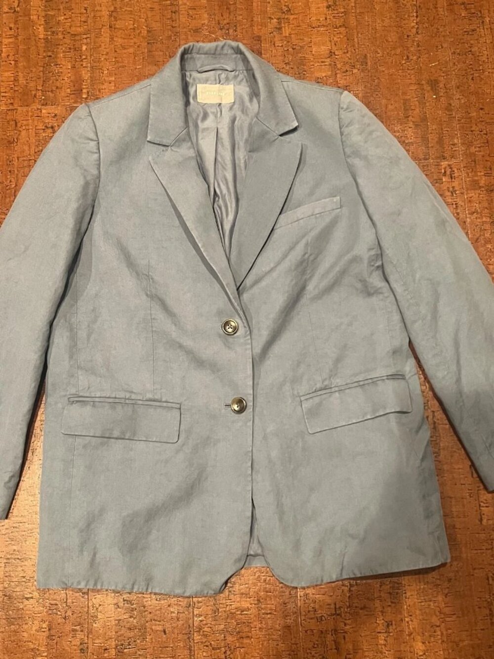 Everlane Women’s 8 Blue 2-Button Linen Blend Blazer Jacket Pockets